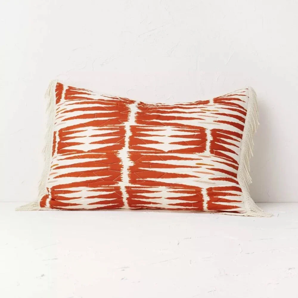 Opalhouse Printed with Fringe Groove Print Quilt Sham White/Burnt Orange NWT